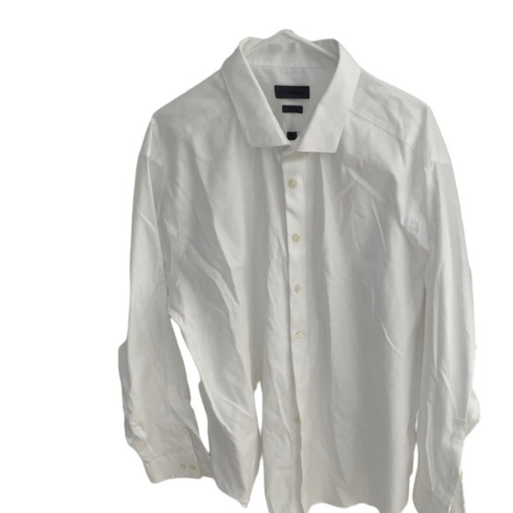 Calvin Klein Mens‎ Slim Fit Dress Shirt White Textured Long Sleeve 18